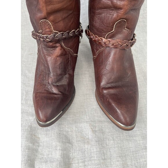 Sage by Abilene Style 3671 Brown Leather Cowboy Boots Silver Tips 8 Boot Straps - Picture 8 of 11
